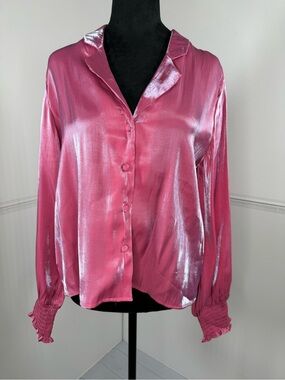 NWT - She + Sky Metallic Pink Button Front Blouse Size Small